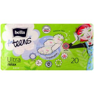 Bella for Teens Ultra Relax Soft Deo, 20 шт., Прокладки гігієнічні для дівчаток з ароматом зеленого чаю Белла, 4 краплі