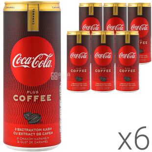 Coca-Cola Zero Coffee Caramel, Упаковка 6 шт. х 0,25 л, Напій газований Кока-кола з екстрактом кави та смаком карамелі, без цукр