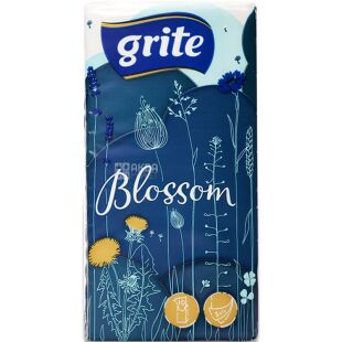 Grite Blossom, 10 шт., Платочки бумажные Грите, трехслойные