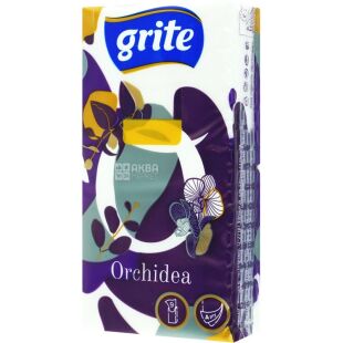 Grite Orchidea White, 9 шт., платочки бумажные Грете, четырехслойные
