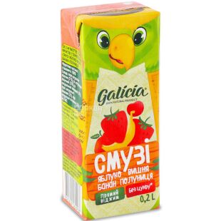 Galicia, 200 мл, Смузі Яблуко-вишня-банан-полуниця, без цукру