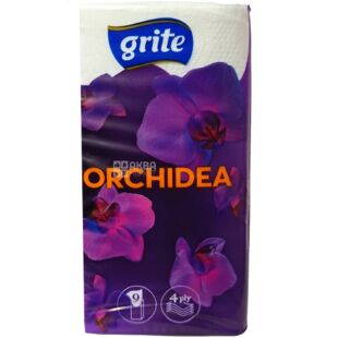 Grite Orchidea White, 9 шт., Хусточки паперові Гріте, чотирьохшарові  