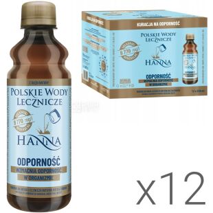 PWL Hanna Odporność, Упаковка 12 шт. х 0,33 л, Вода мінеральна лікувальна для імунітету, Ханна, ПЕТ