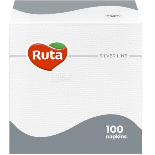 Ruta, 100 шт., Серветки столові Рута, одношарові, білі, 33х33 см