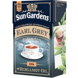Sun Gardens, Earl Grey, 100 г, Чай Сан Гарденс, Эрл Грей, черный с бергамотом, крупнолистовой