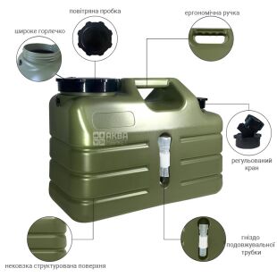 Бутыль Канистра 18.5 л для воды с краном и ручкой, зеленая, ViO PET-TG 18.5L  