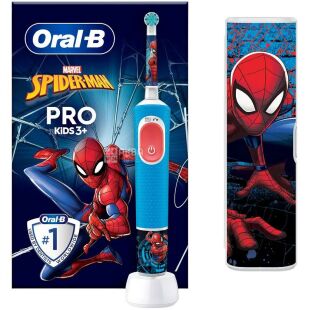 Oral-B Pro Kids, Детская электрическая зубная щетка Человек-Паук с футляром Орал-Би, с 3-х лет