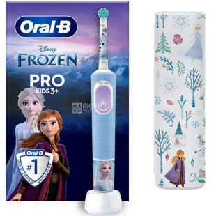 Oral-B Pro Kids, Детская электрическая зубная щетка Ледяное сердце с футляром Орал-Би, с 3-х лет