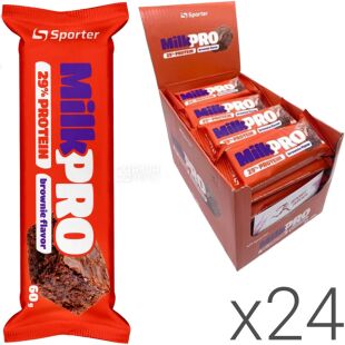 Sporter MILK PRO, Упаковка 24 шт. х 60 г, Батончик протеиновый Брауни Спортер
