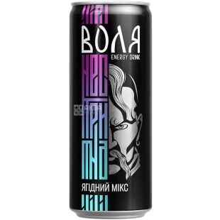 Моршинська, 0,33 л, Напій енергетичний газований Воля Ягідний мікс, ж/б 