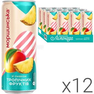 Моршинська, Упаковка 12 шт. х 0,33 л, Лимонада Напій газований соковмісний Тропічні фрукти, ж/б