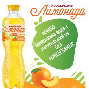 Моршинская Лимонада, 0,5 л, Напиток газированный сокосодержащий Апельсин-Персик, ПЭТ