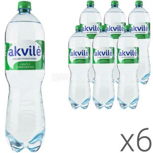 Akvile, Упаковка 6 шт. х 1,5 л, Вода минеральная слабогазированная Аквиле, ПЭТ