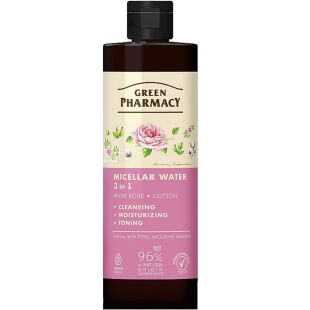 Green Pharmacy, 500 мл, Мицеллярная вода 3 в 1, Мускатная роза и хлопок 