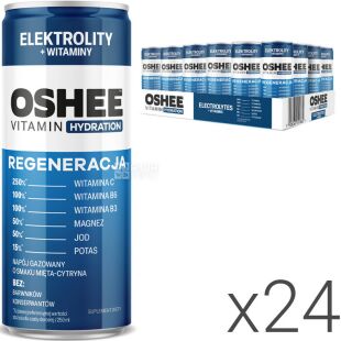 Oshee Vitamin Electrolytes+Vitamins, Упаковка 24 шт. х 0,25 л, Напиток изотонический витаминизированный газированный Оши, ж/б