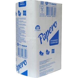 Papero, 200 листов, Полотенца бумажные Паперо, 2-х слойные, Z-сложения, белые, 190х200 мм