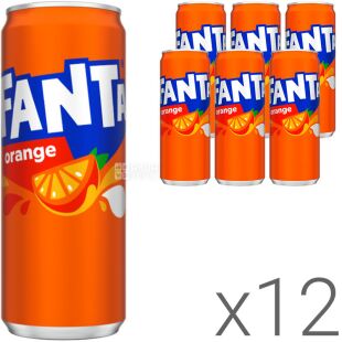 Fanta Portocale, Упаковка 12 шт. х 0,33 л, Напій газований соковмісний Апельсин Фанта, ж/б
