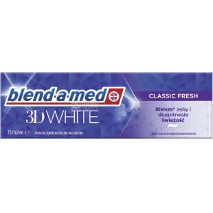 Blend-a-med 3D White, 75 мл, Зубная паста Отбеливающая Классическая Свежесть Бленд-а-мед