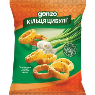 Gonzo, 40 г, Снеки кукурудзяні кільця зі смаком Цибулі Гонзо