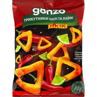 Gonzo, 40 г, Снеки кукурудзяні трикутники зі смаком Чилі та Лайму Гонзо
