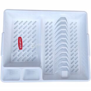 Curver, 45 см х 38 см х 8,8 см, Сушарка пластикова для посуду з піддоном Курвер, біла 