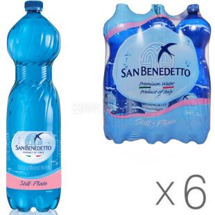 San Benedetto, 1,5 л, Упаковка 6 шт., Сан Бенедетто, Вода мінеральна негазована, ПЕТ