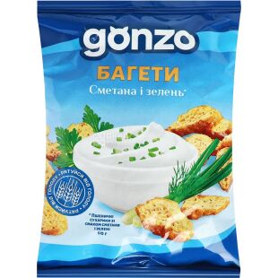 Gonzo, 50 г, Сухарики пшеничные со вкусом Сметаны и Зеленые Гонзо