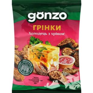 Gonzo, 50 г, Сухарики житні зі смаком Холодцю з хріном Гонзо