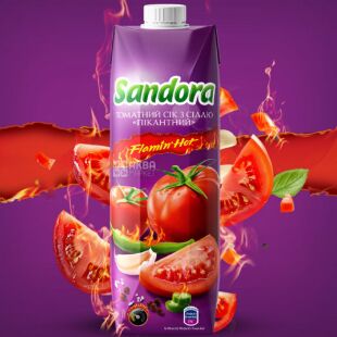 Sandora Flamin Hot, 0,95 л, Сок Томатный с солью Пикантный Сандора