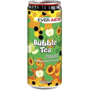 Ever Aid Bubble Tea, 0,33 л, Чайный слабогазированный напиток с лопающимися шариками Персик Бабл Ти