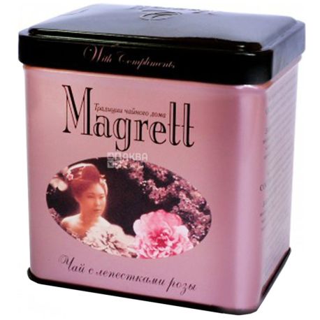 Magrett, 100 г, чай, черный, с лепестками розы, железная банка