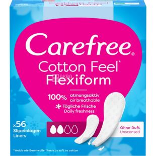 Carefree Flexiform Cotton Feel, 56 шт., Прокладки гігієнічні щоденні без крилець Кефрі, без запаху 