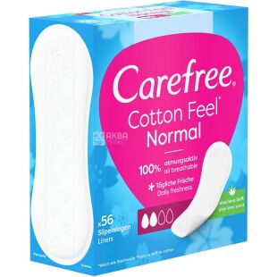 Carefree Cotton Feel Normal Aloe, 56 шт., Прокладки гигиенические ежедневные без крылышек Кефри, с экстрактом Алоэ