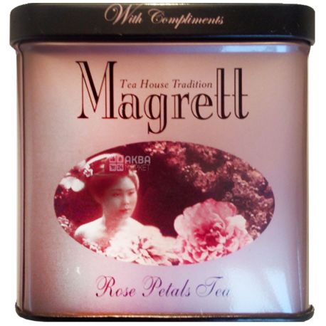 Magrett, 100 г, чай, черный, с лепестками розы, железная банка