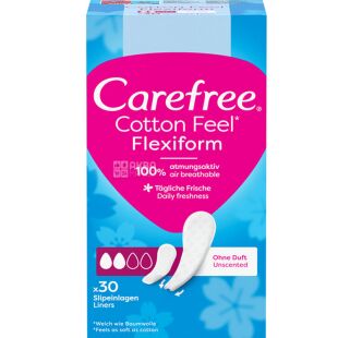Carefree Flexiform Cotton Feel, 30 шт., гигиенические прокладки ежедневные без крылышек Кефри, ароматизированные