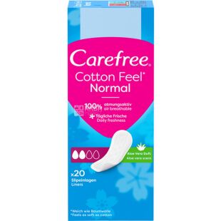 Carefree Cotton Aloe, 20 шт., Прокладки гігієнічні щоденні без крилець Кефрі, з екстрактом Бавовни та Алое