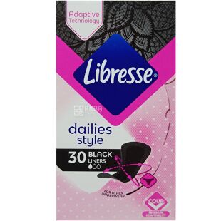 Libresse, Daily Fresh Normal Black, 30 шт., Прокладки ежедневные, черные
