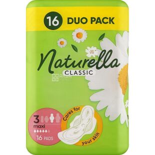 Naturella, Classic Maxi, 16 шт., Прокладки гігієнічні з крильцями Натурелла, 5 крапель