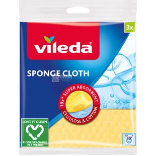 Vileda, 3 шт., Серветки вологопоглинаючі для прибирання Віледа, 180 х 200 мм, в асортимені