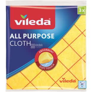 Vileda All Purpose Cloths, 3 шт., Серветка універсальна Віледа, 400 х 380 мм, в асортименті