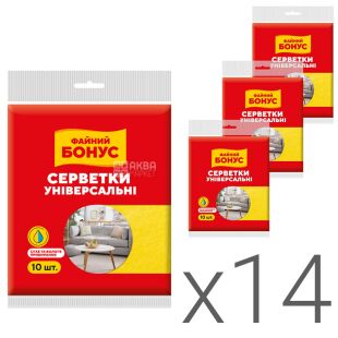 Файний Бонус, Упаковка 14 шт. х 10 шт., Серветки віскозні універсальні сухе та вологе прибирання, 170 x 130 мм, в асортименті