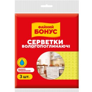 Файний Бонус, 3 шт., Серветки целюлозні вологопоглинаючі, 170 x 130 мм, в асортименті