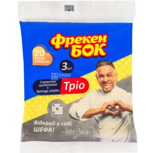 Фрекен Бок Тріо, 3 шт., Серветки целюлозні вологопоглинаючі, 180 х 180 мм, в асортименті