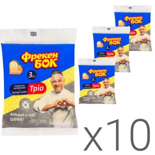 Фрекен Бок Тріо, Упаковка 10 шт. х 3 шт., Серветки целюлозні вологопоглинаючі, 180 х 180 мм, в асортименті