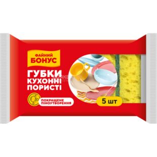 Файний Бонус, 5 шт., Губка кухонна великопориста суперпіна
