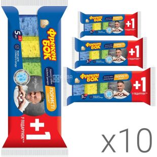 Фрекен Бок Color, Упаковка 10 шт. х 6 шт., Губки кухонні потрійний ефект