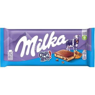 Milka Chips Ahoy, 100 г, Милка, Шоколад молочный с хрустящими кусочками печенья