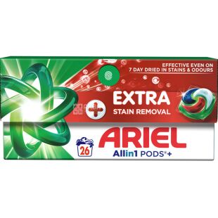 Ariel Pods+ All-in-1 Extra Stain Removal, 26 шт., Капсули для прання універсальні екстрасила виведення плям Аріель