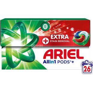 Ariel Pods+ All-in-1 Extra Stain Removal, 26 шт., Капсули для прання універсальні екстрасила виведення плям Аріель