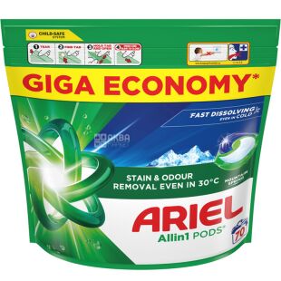 Ariel Pods All-in-1 Mountain Spring Economy, 70 шт., Капсулы для стирки универсальные Горный источник Ариэль